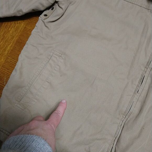 Eddie Bauer Canvas Jacket Fleece Lined Mens XL Tall Tan Workwear Chore Coat Work - Picture 7 of 16